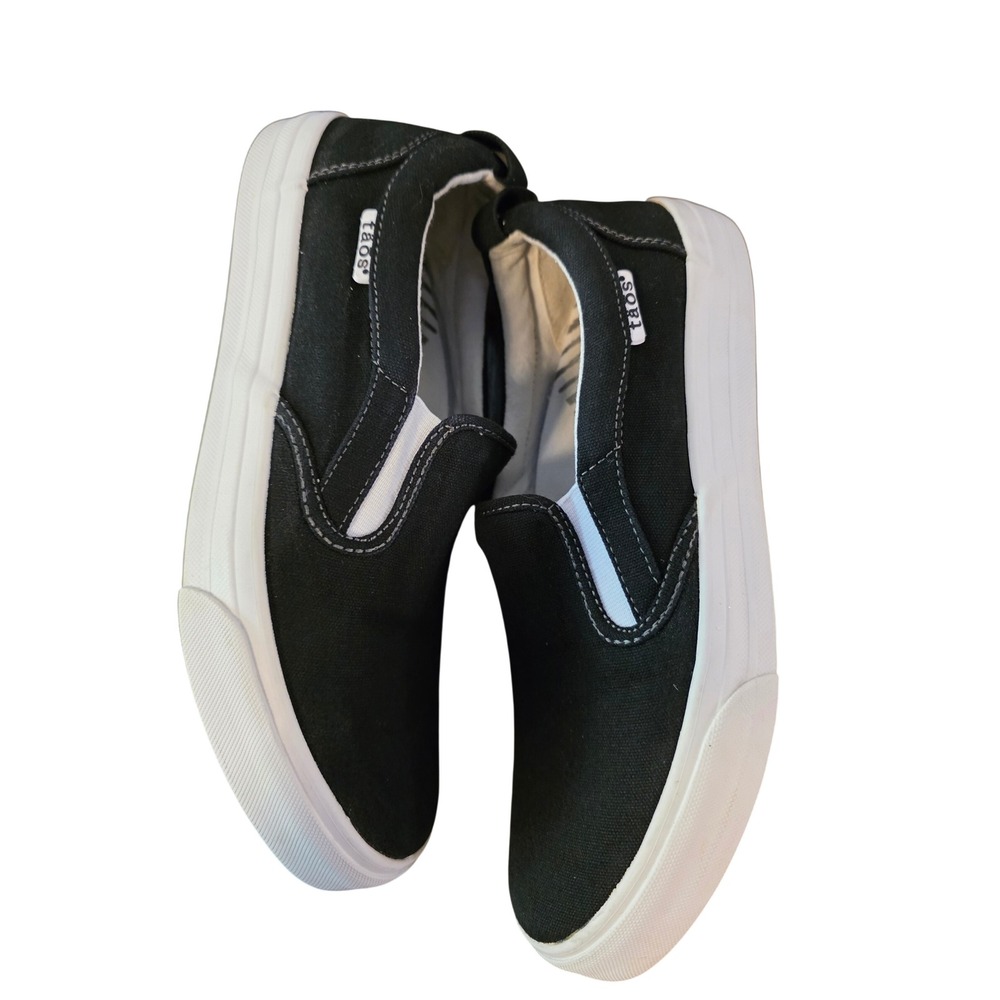 Taos Rubber Soul Womens 9 Black Canvas Slip On Sneakers Arch Support Shoes